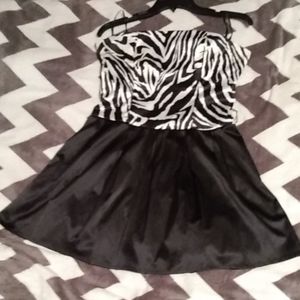 Strapless black and zebra print formal prom dress